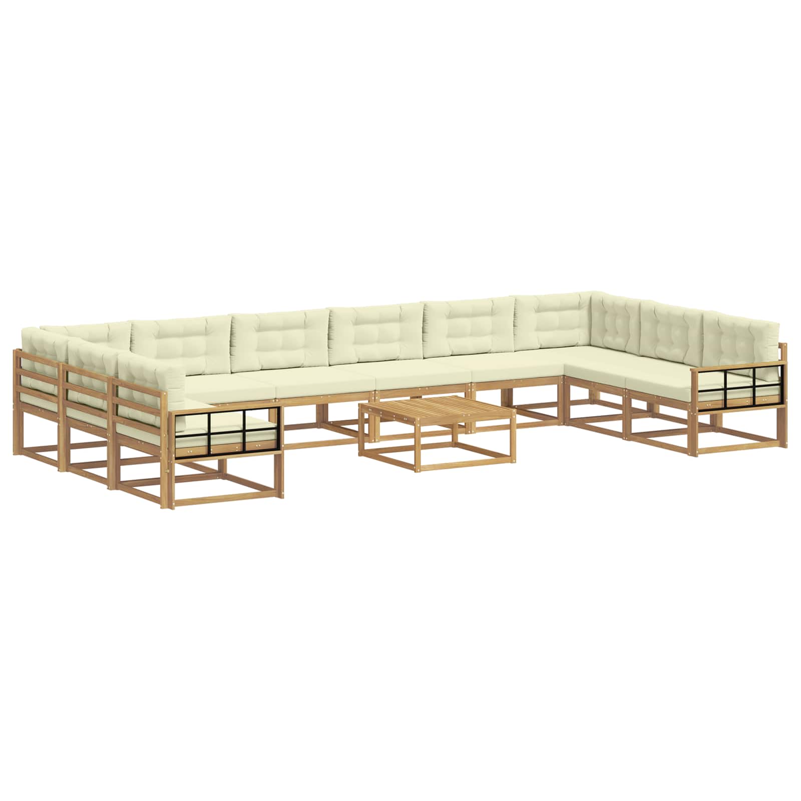 Outdoor-Sofagarnitur mit Kissen 11 pcs Weiß und Creme