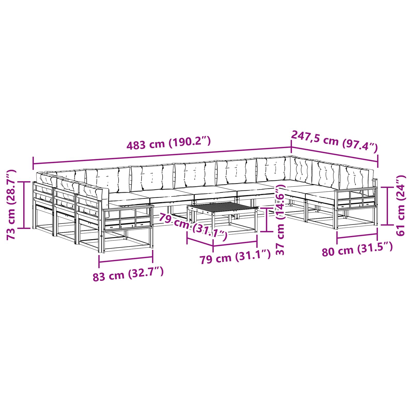Outdoor-Sofagarnitur mit Kissen 11 pcs Weiß und Creme