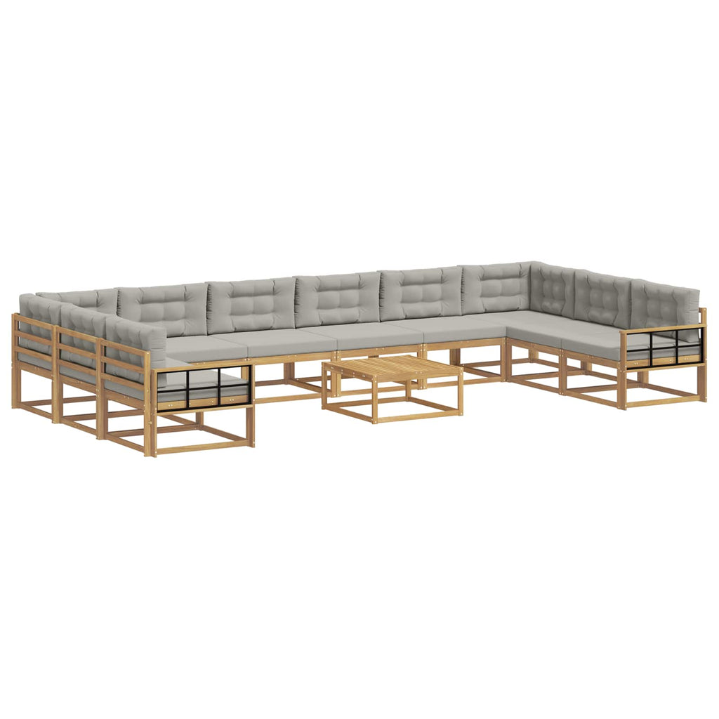 Outdoor-Sofagarnitur mit Kissen 11 pcs Weiß und Hellgrau