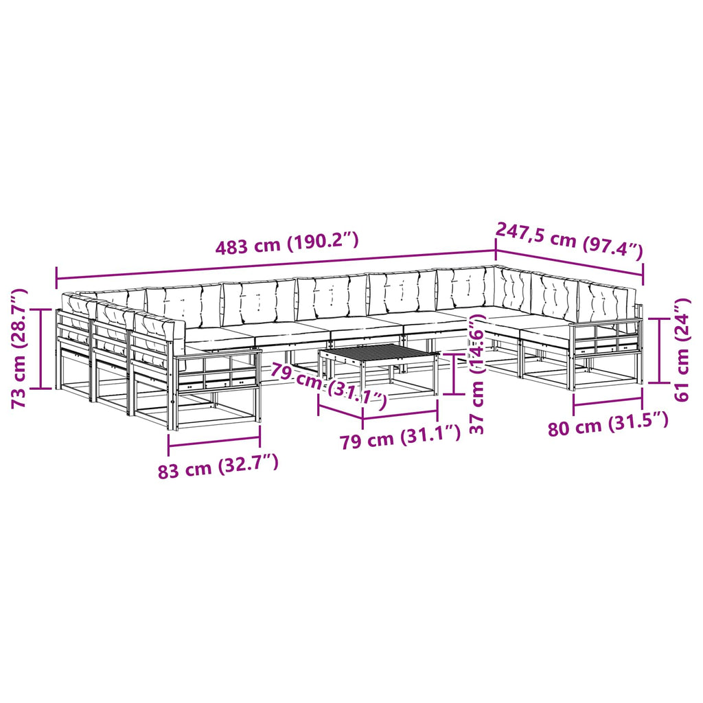 Outdoor-Sofagarnitur mit Kissen 11 pcs Weiß und Hellgrau
