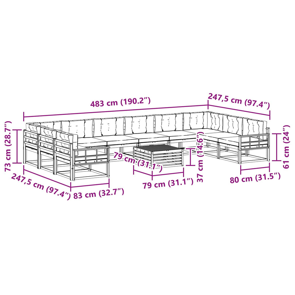Outdoor-Sofagarnitur mit Kissen 11 pcs Weiß und Anthrazit