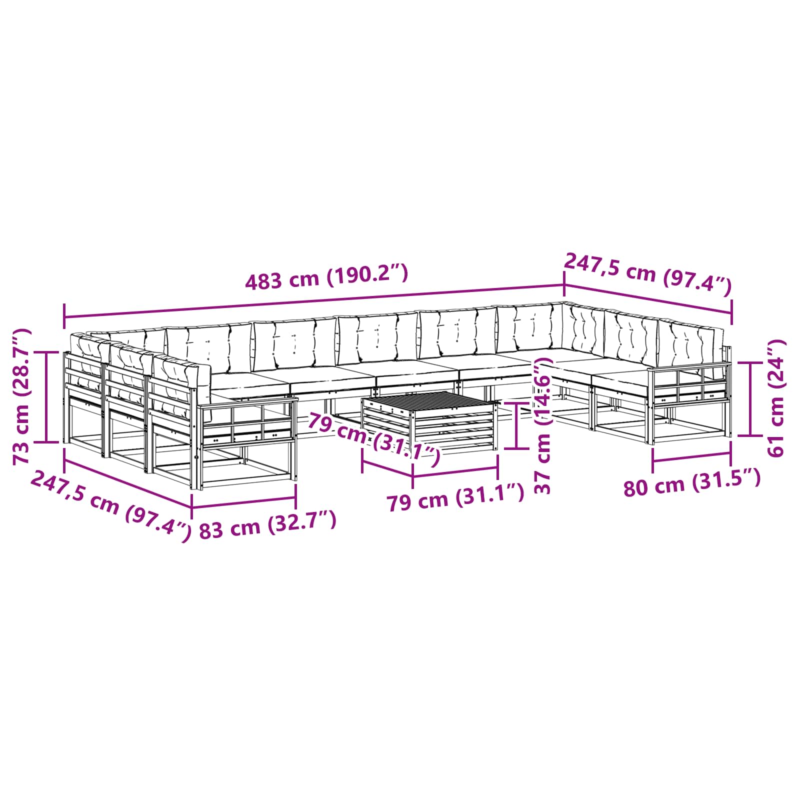 Outdoor-Sofagarnitur mit Kissen 11 pcs Weiß und Anthrazit
