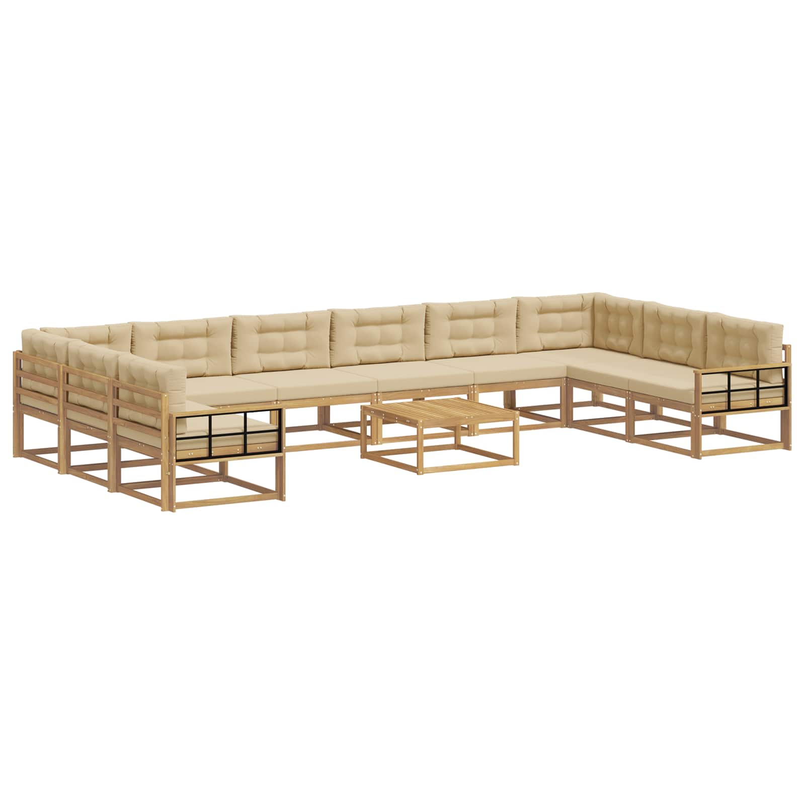 Outdoor-Sofagarnitur mit Kissen 11 pcs Weiß und Beige