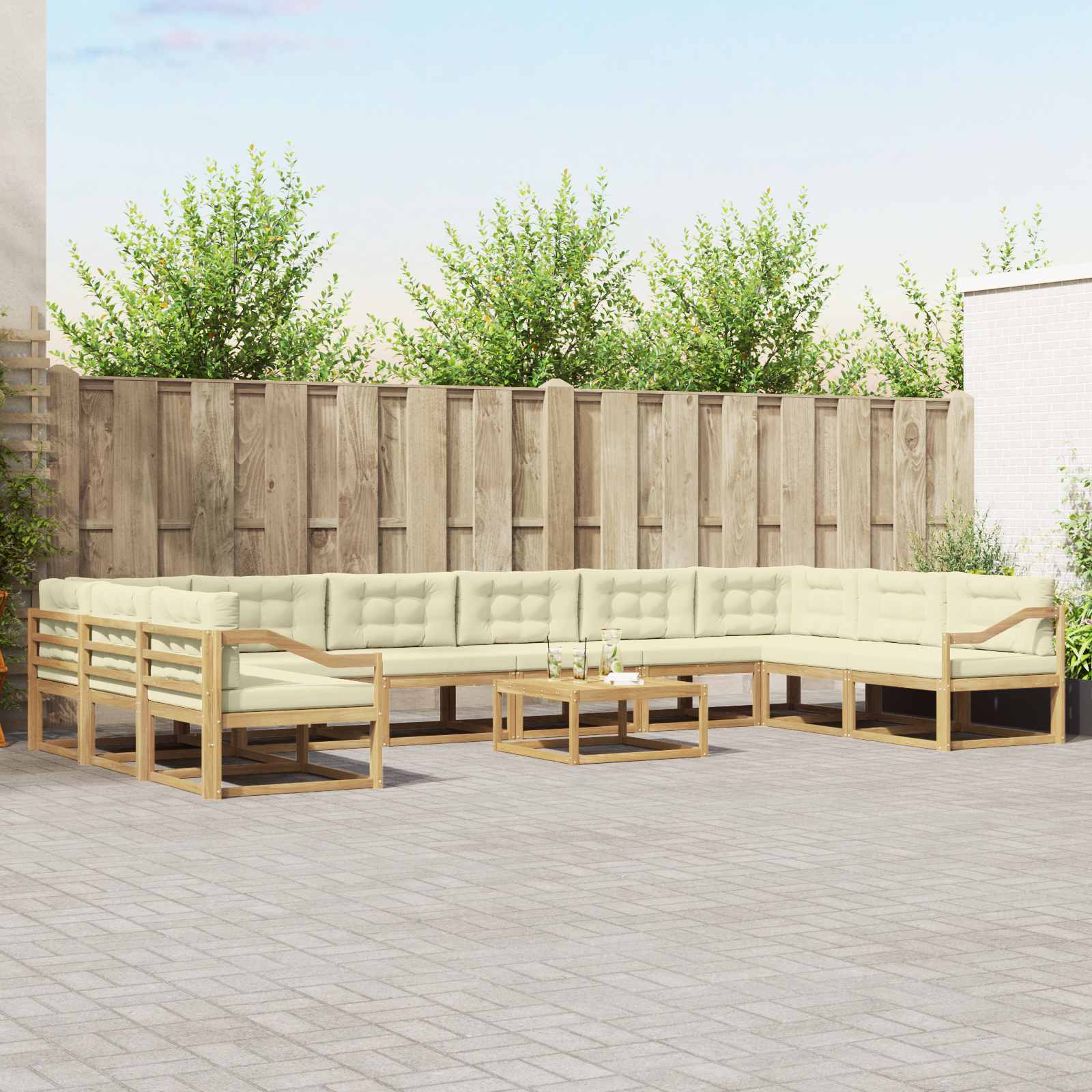 Outdoor-Sofagarnitur mit Kissen 11 pcs Weiß und Creme