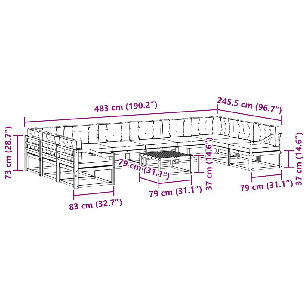 Outdoor-Sofagarnitur mit Kissen 11 pcs Weiß und Creme
