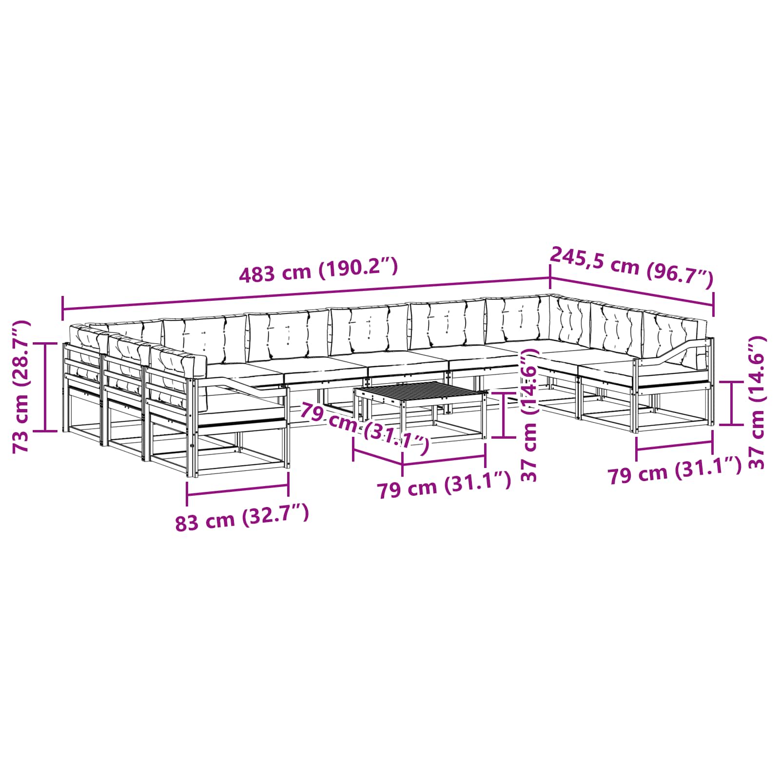 Outdoor-Sofagarnitur mit Kissen 11 pcs Weiß und Creme