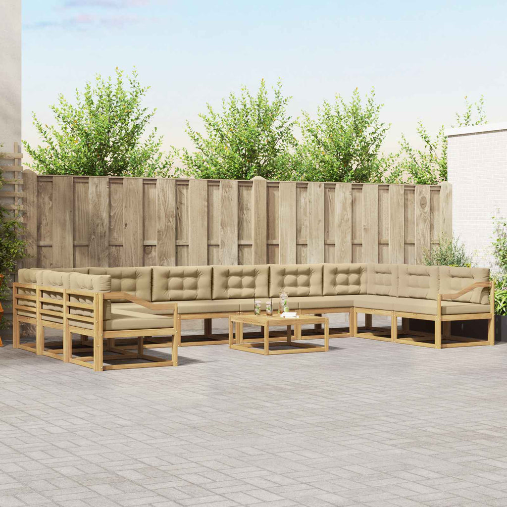 Outdoor-Sofagarnitur mit Kissen 11 pcs Weiß und Beige