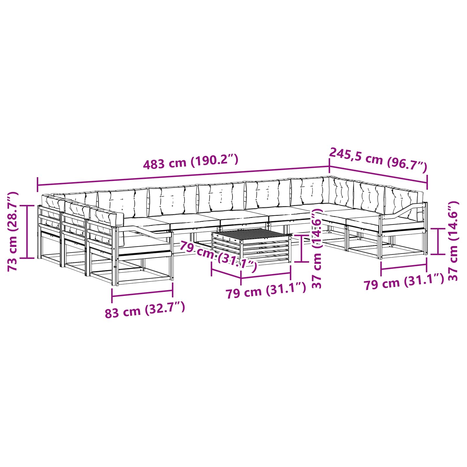 Outdoor-Sofagarnitur mit Kissen 11 pcs Weiß und Beige
