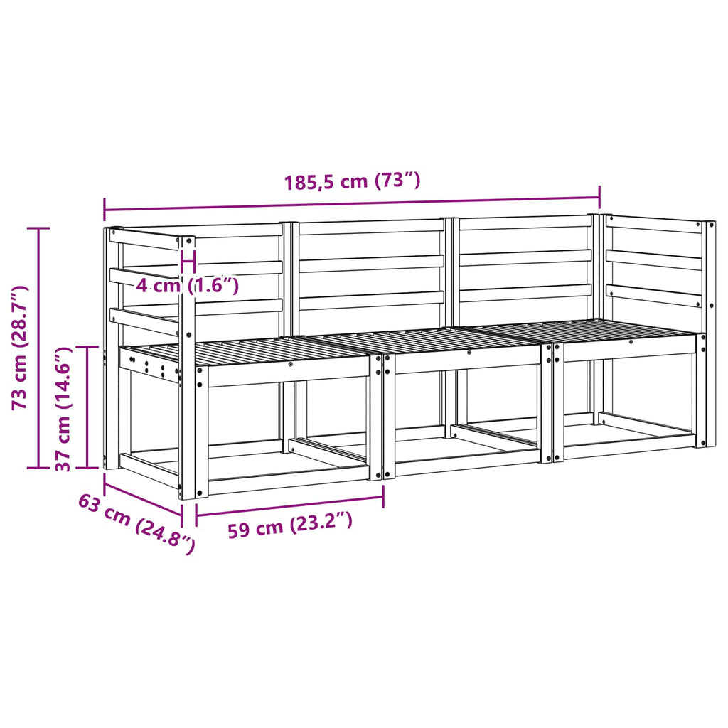 Outdoor-Sofagarnitur 3 pcs Weiß 185,5 x 63 x 73 cm