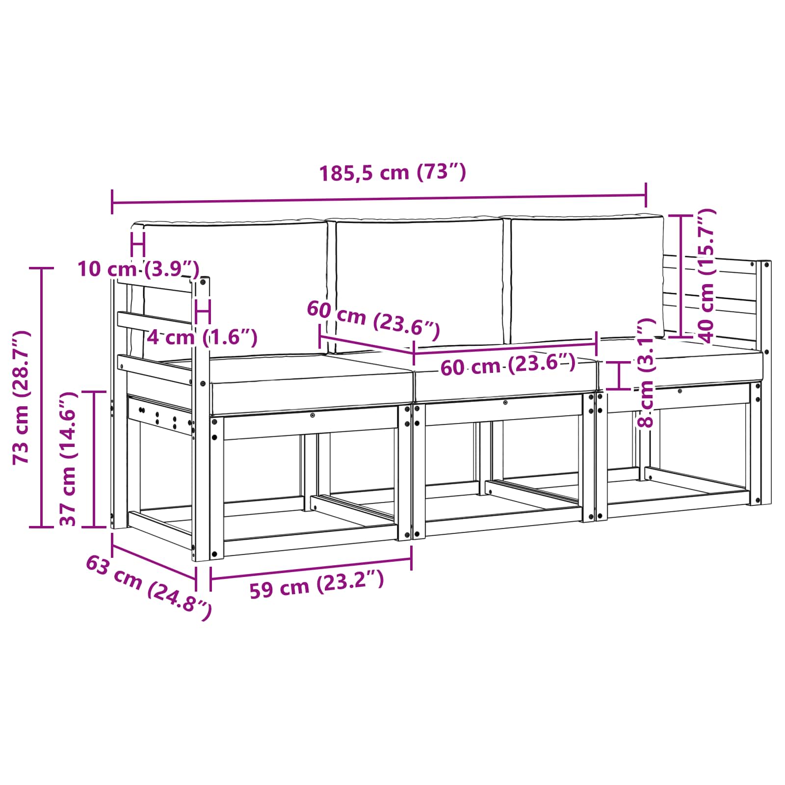 Outdoor-Sofagarnitur 3 pcs