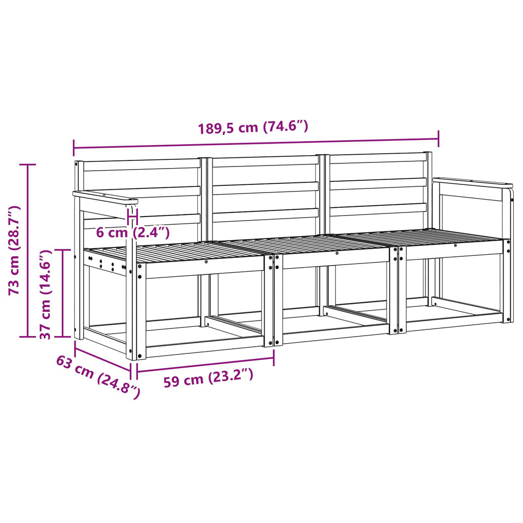 Outdoor-Sofagarnitur 3 pcs Weiß 189,5 x 63 x 73 cm
