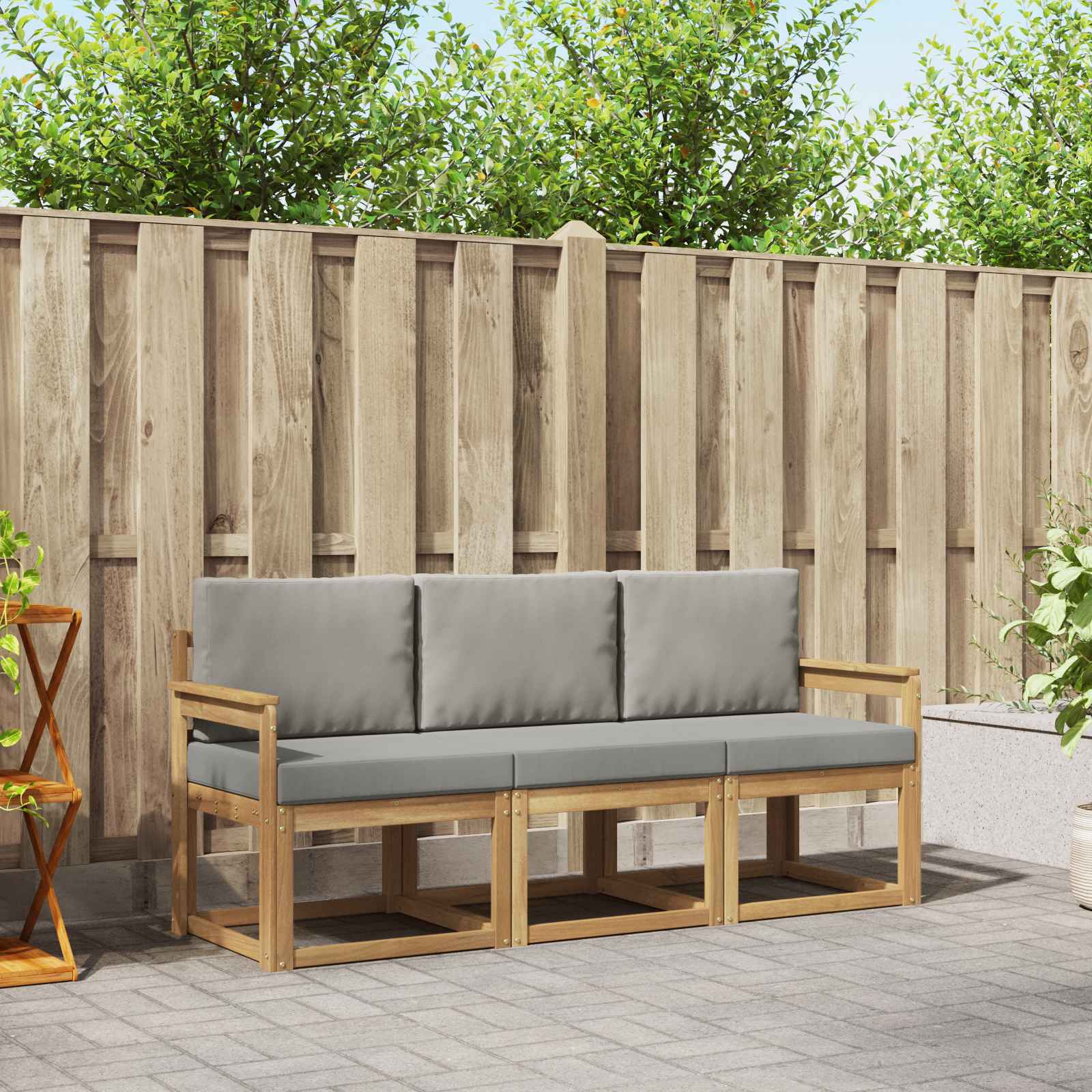 Outdoor-Sofagarnitur 3 pcs Weiß und Hellgrau 189,5 x 63 x 73 cm