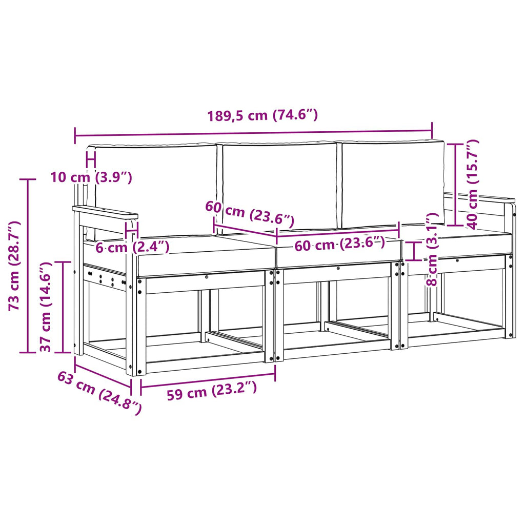 Outdoor-Sofagarnitur 3 pcs