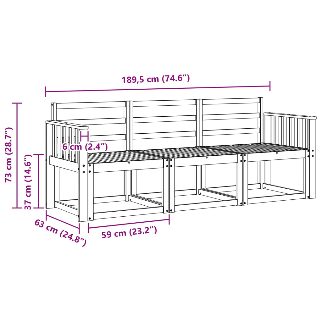 Outdoor-Sofagarnitur 3 pcs Weiß 189,5 x 63 x 73 cm