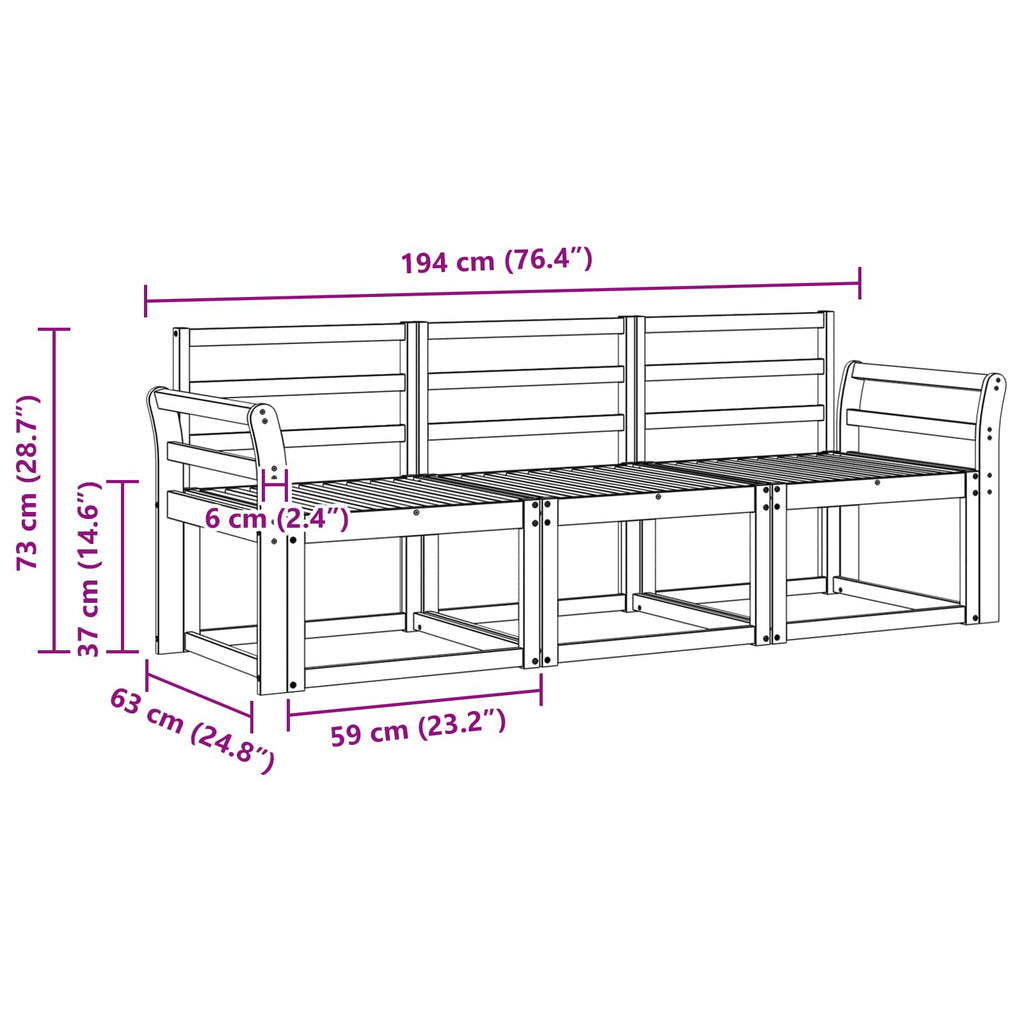 Outdoor-Sofagarnitur 3 pcs Weiß 194 x 63 x 73 cm