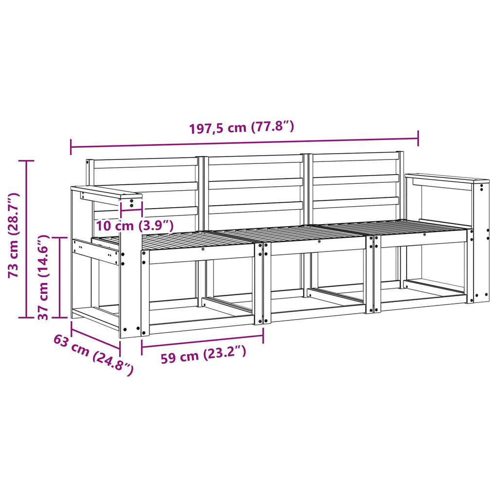 Outdoor-Sofagarnitur 3 pcs Weiß 197,5 x 63 x 73 cm