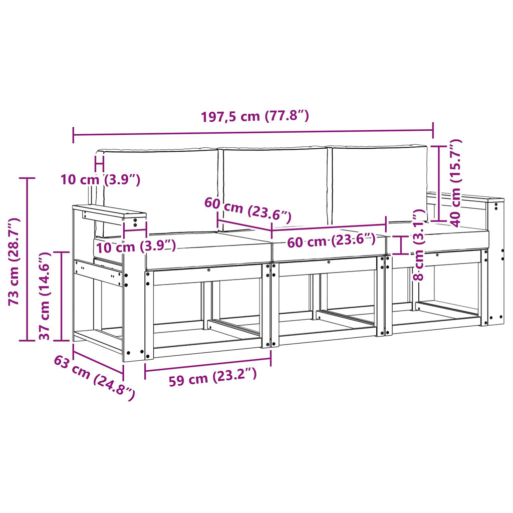Outdoor-Sofagarnitur 3 pcs