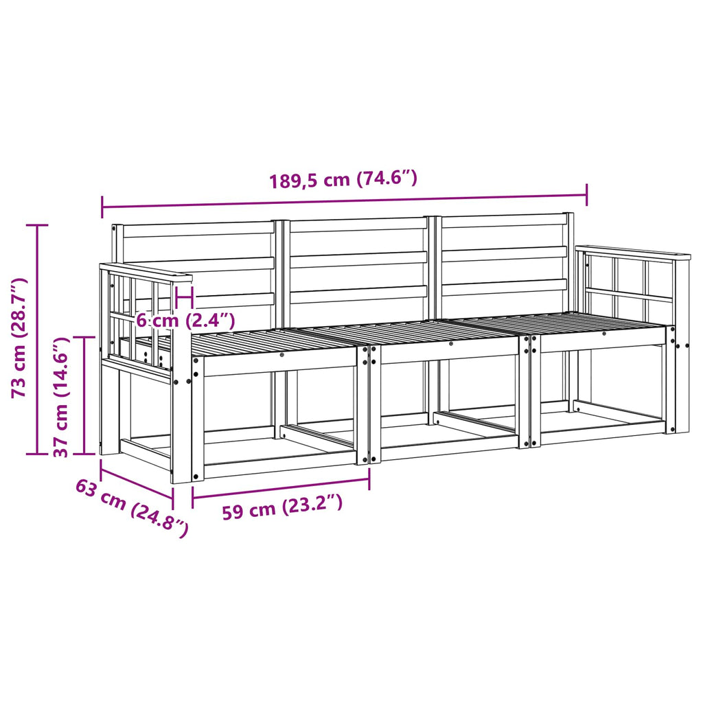 Outdoor-Sofagarnitur 3 pcs Weiß 189,5 x 63 x 73 cm