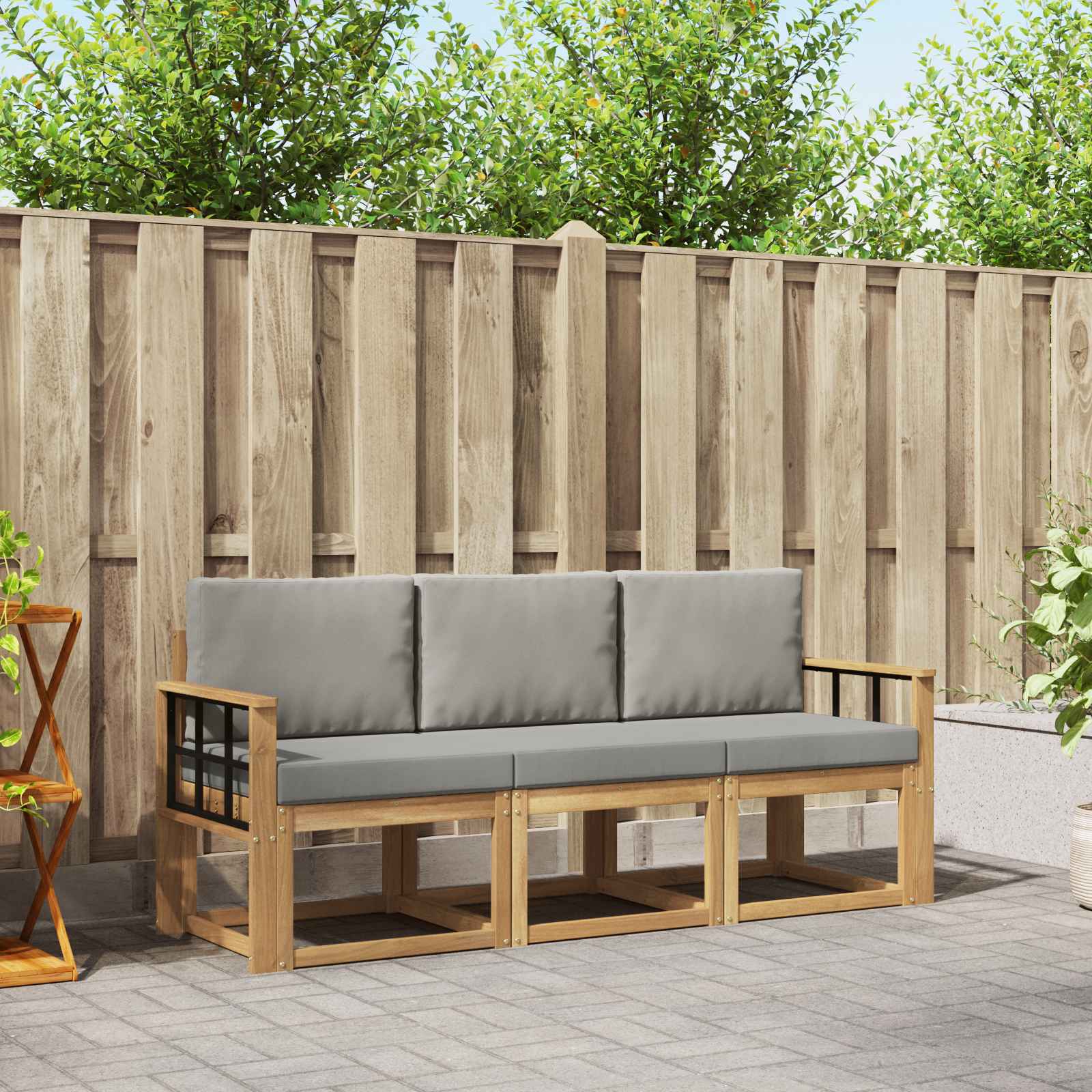 Outdoor-Sofagarnitur 3 pcs Weiß und Hellgrau 189,5 x 63 x 73 cm