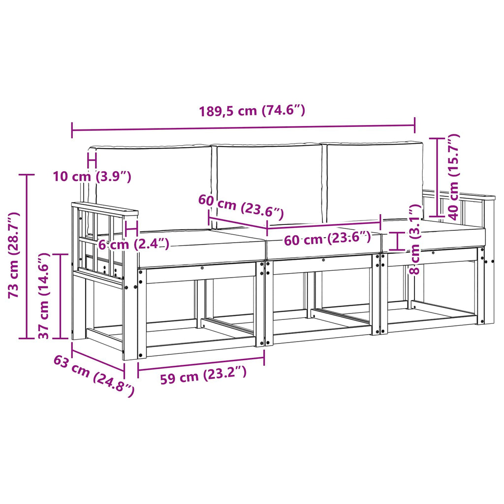 Outdoor-Sofagarnitur 3 pcs