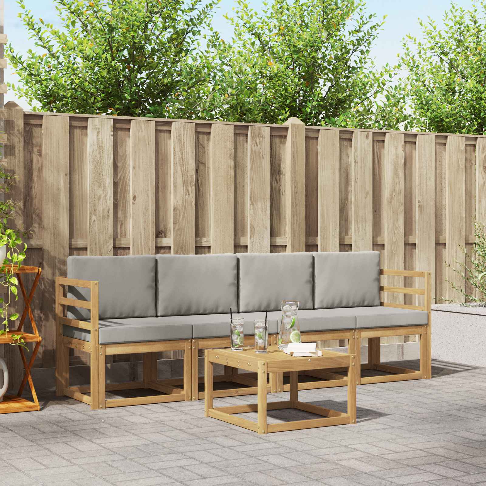 Outdoor-Sofagarnitur 5 pcs Weiß und Hellgrau 59 x 59 x 37 cm