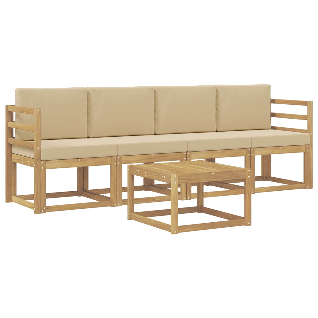 Outdoor-Sofagarnitur mit Kissen 5 pcs Weiß und Beige