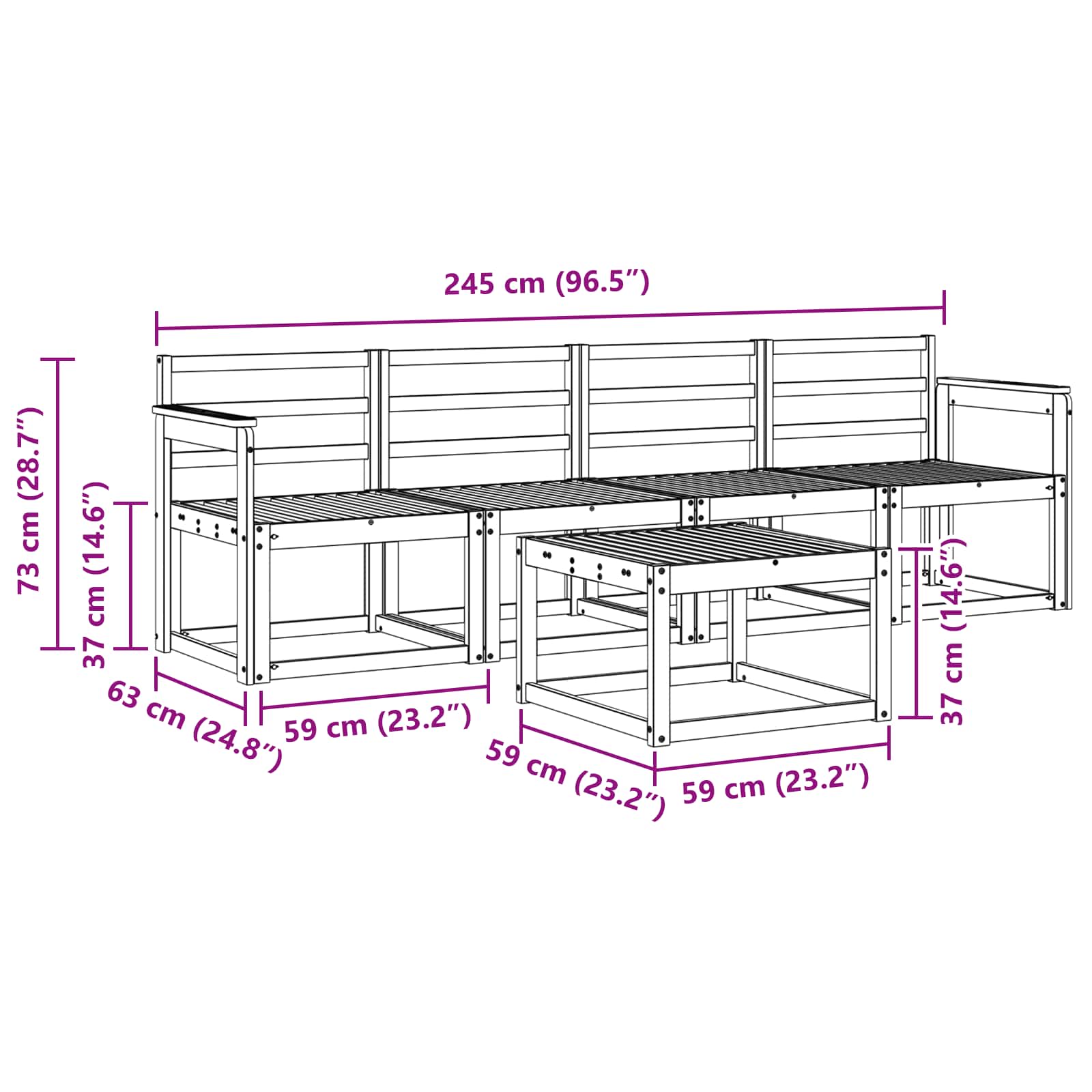 Outdoor-Sofagarnitur 5 pcs Weiß 59 x 59 x 37 cm