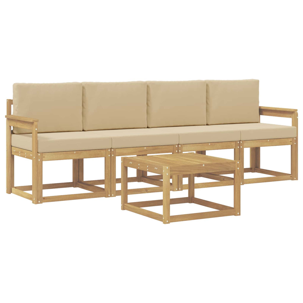 Outdoor-Sofagarnitur mit Kissen 5 pcs Weiß und Beige