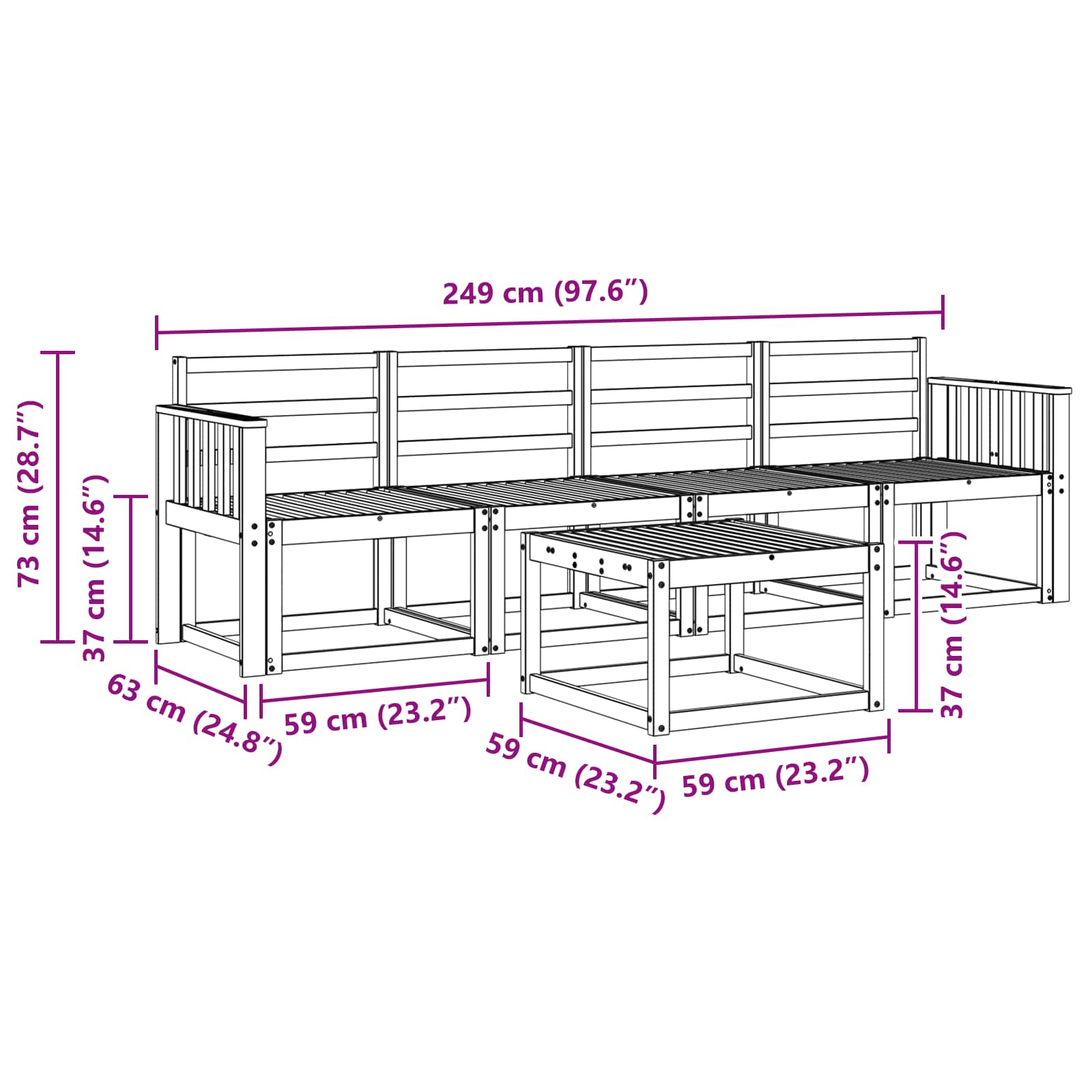 Outdoor-Sofagarnitur 5 pcs Weiß 59 x 59 x 37 cm