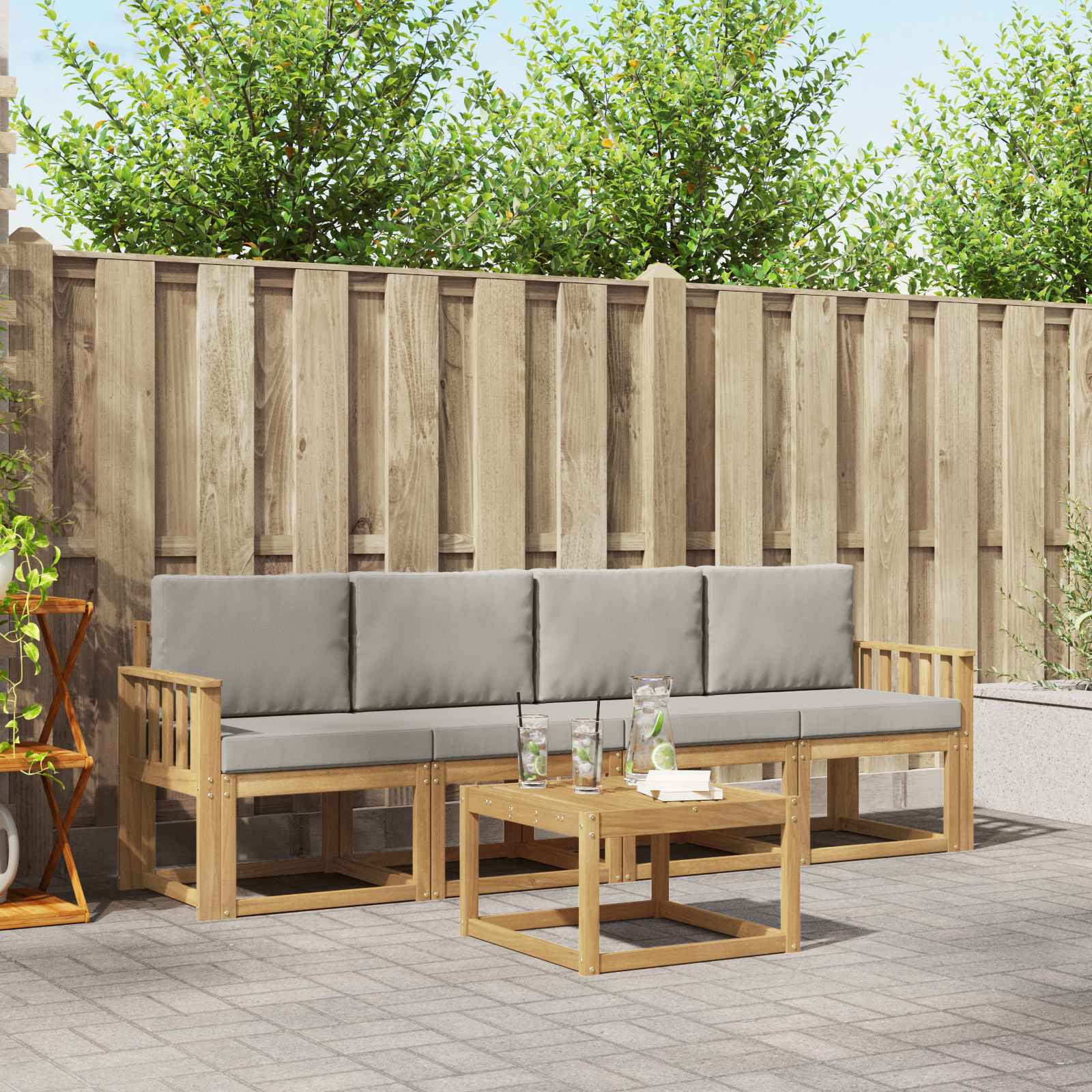 Outdoor-Sofagarnitur 5 pcs Weiß und Hellgrau 59 x 59 x 37 cm