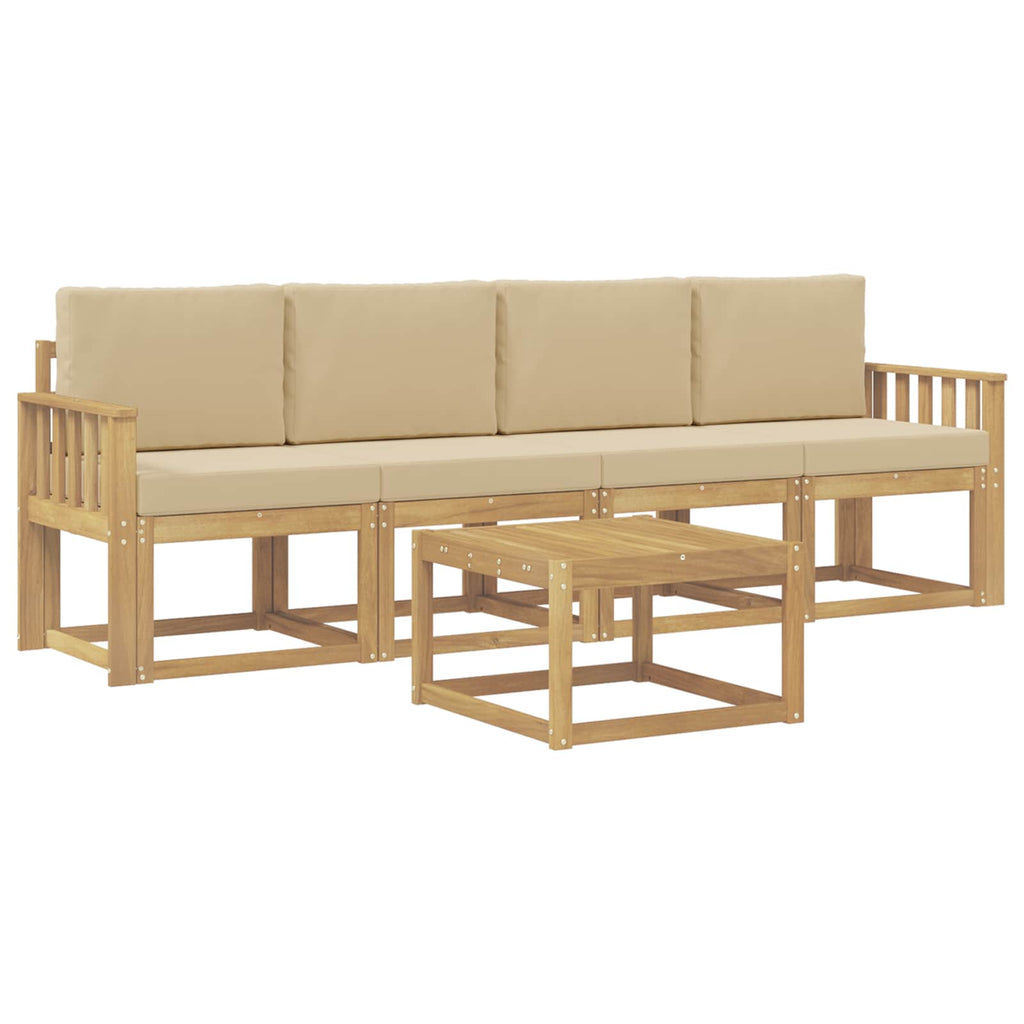 Outdoor-Sofagarnitur mit Kissen 5 pcs Weiß und Beige