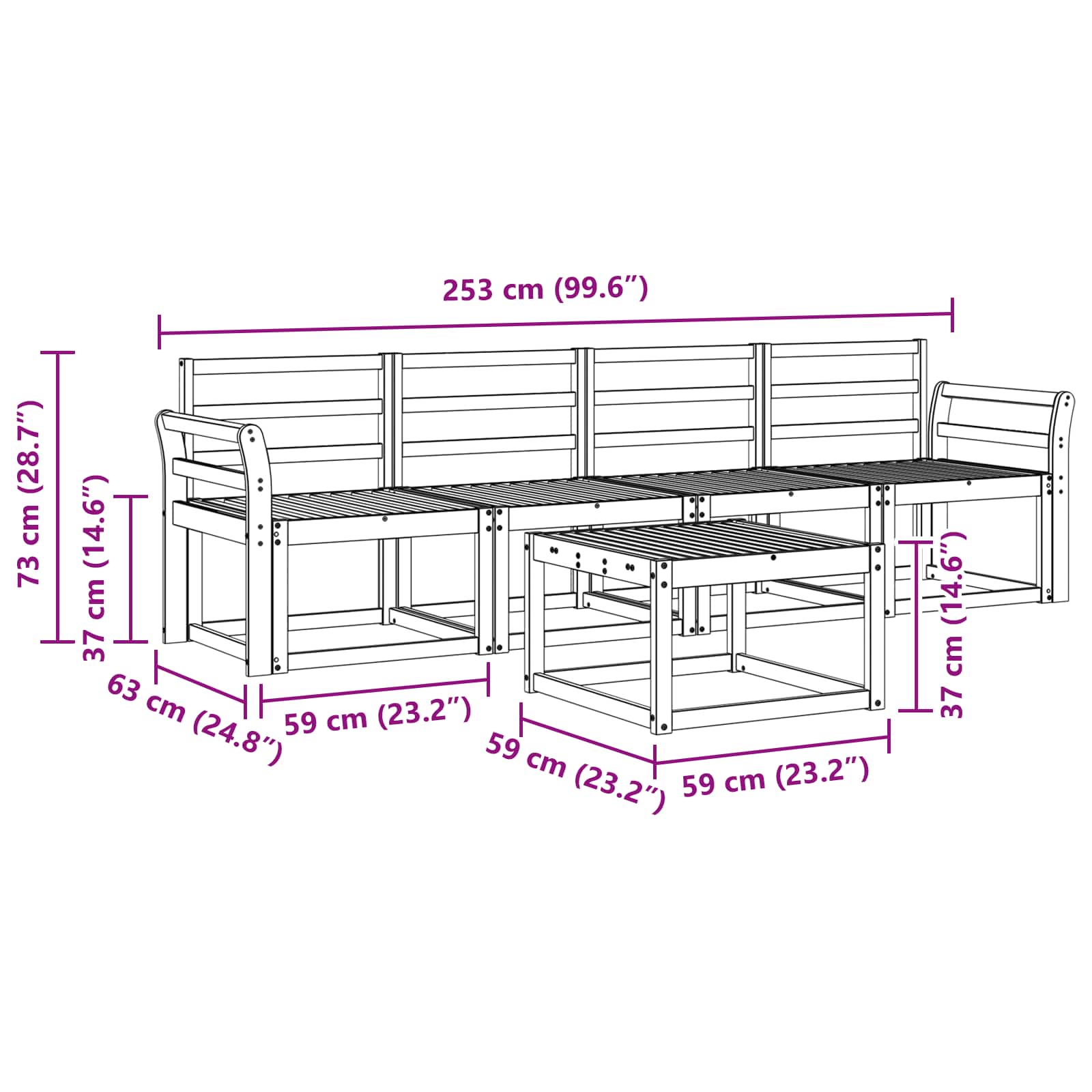 Outdoor-Sofagarnitur 5 pcs Weiß 59 x 59 x 37 cm