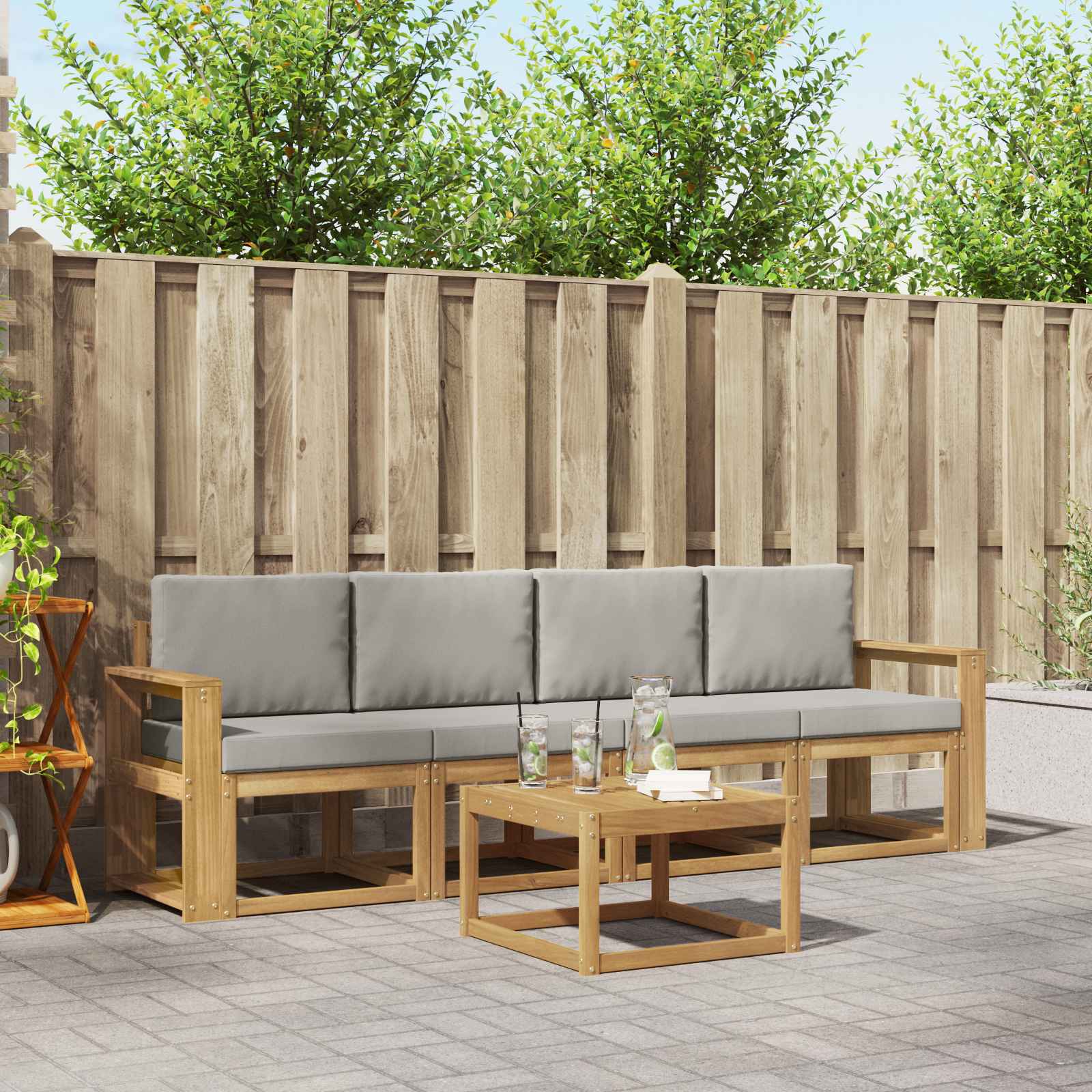 Outdoor-Sofagarnitur 5 pcs Weiß und Hellgrau 59 x 59 x 37 cm