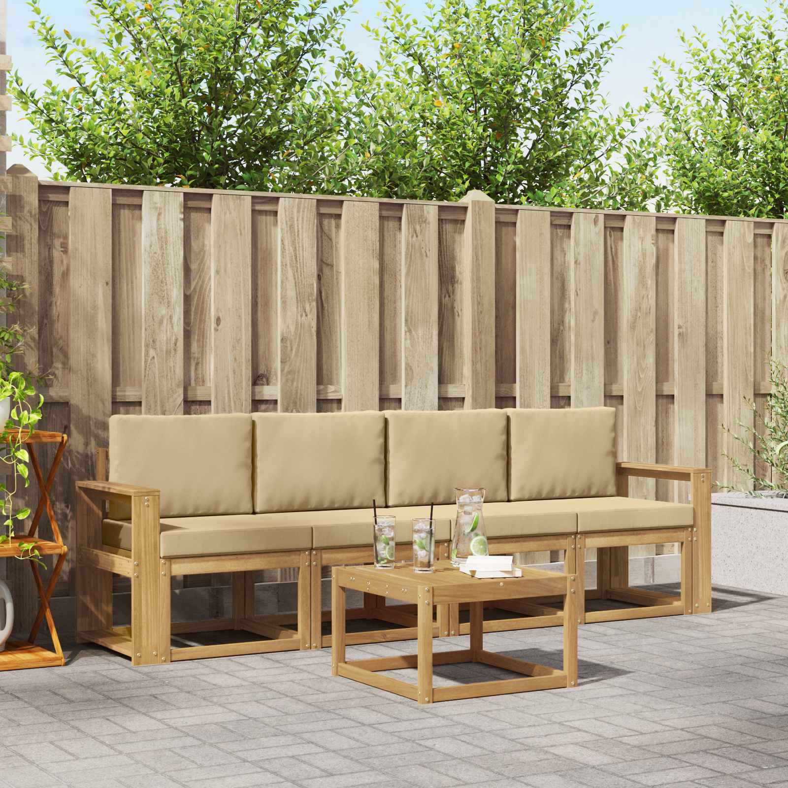Outdoor-Sofagarnitur mit Kissen 5 pcs Weiß und Beige