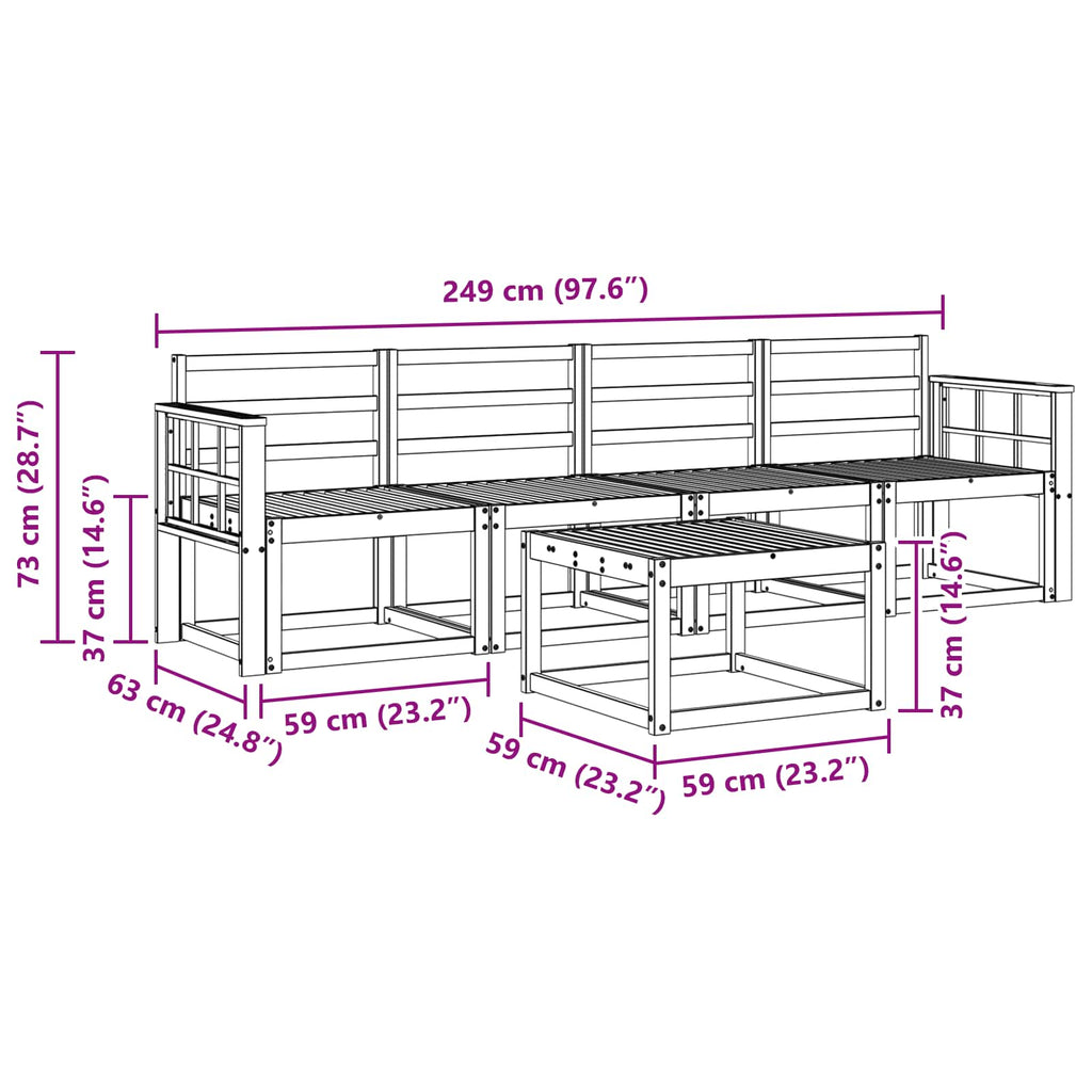 Outdoor-Sofagarnitur 5 pcs Weiß 59 x 59 x 37 cm