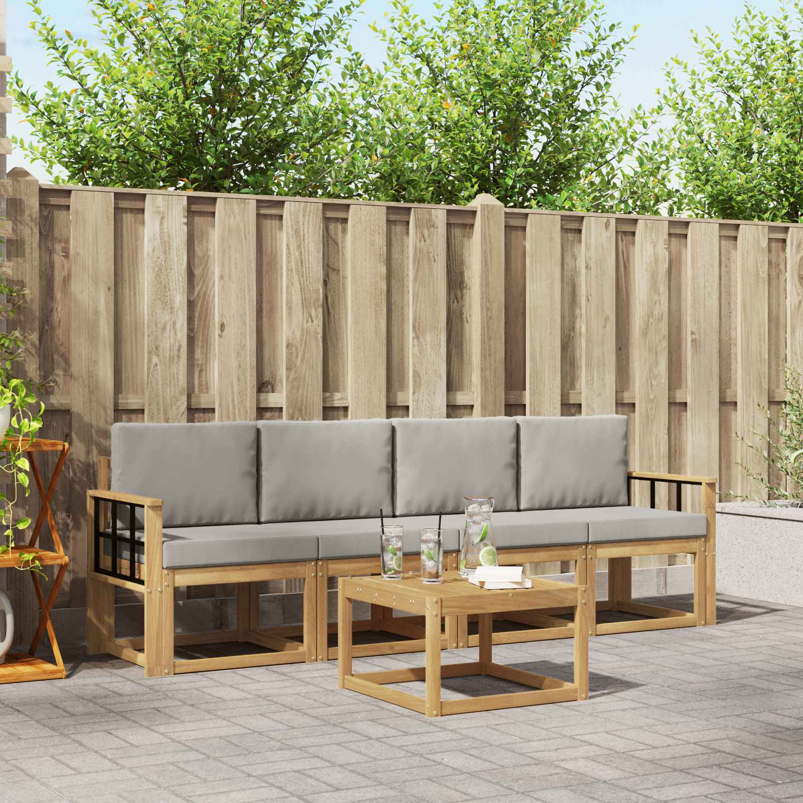 Outdoor-Sofagarnitur 5 pcs Weiß und Hellgrau 59 x 59 x 37 cm