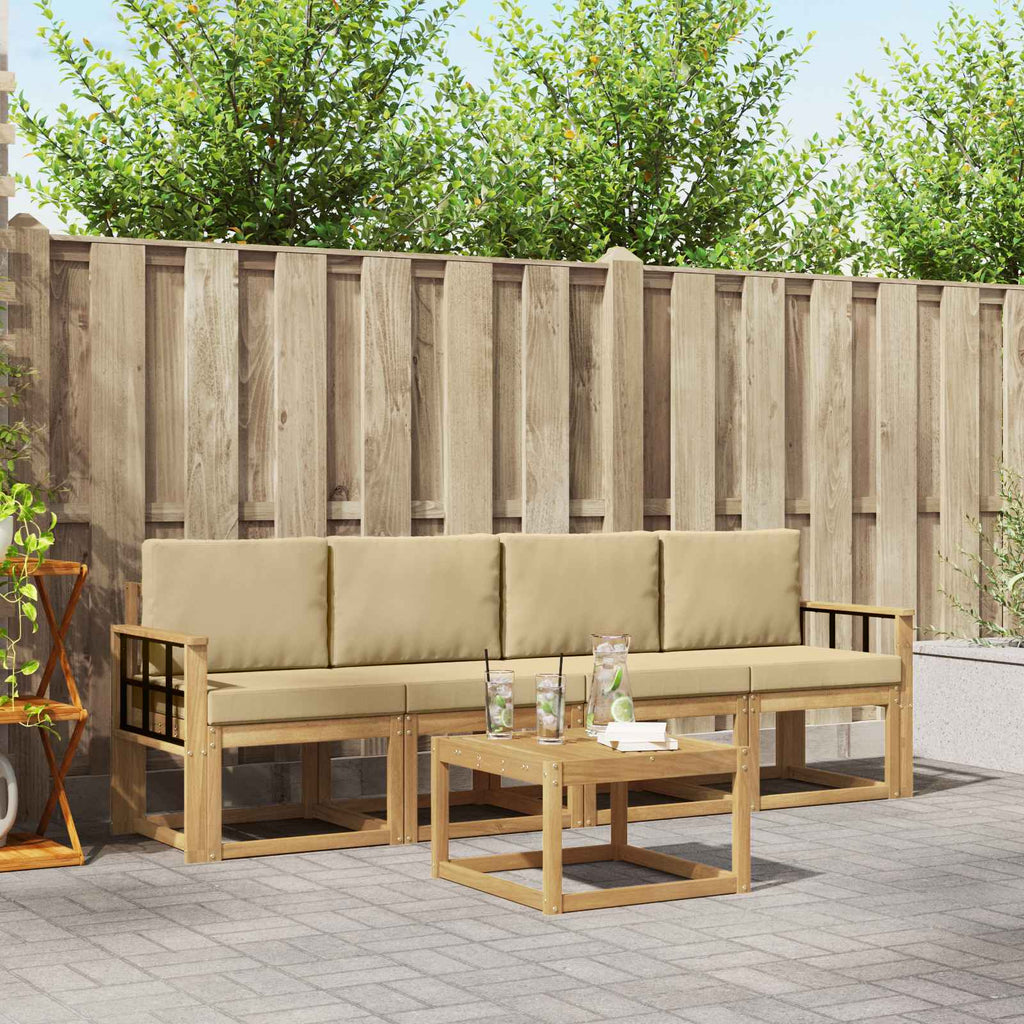 Outdoor-Sofagarnitur mit Kissen 5 pcs Weiß und Beige