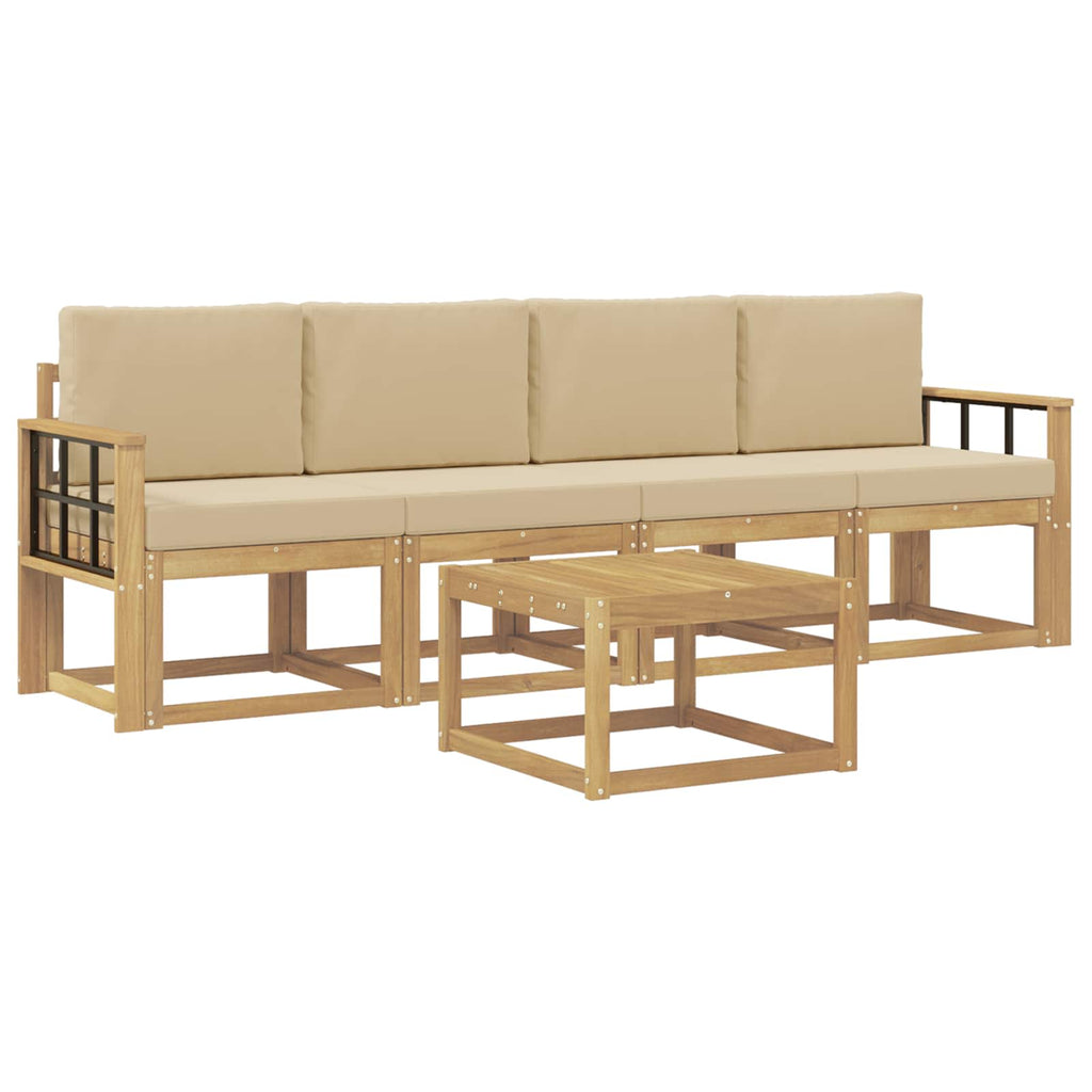 Outdoor-Sofagarnitur mit Kissen 5 pcs Weiß und Beige