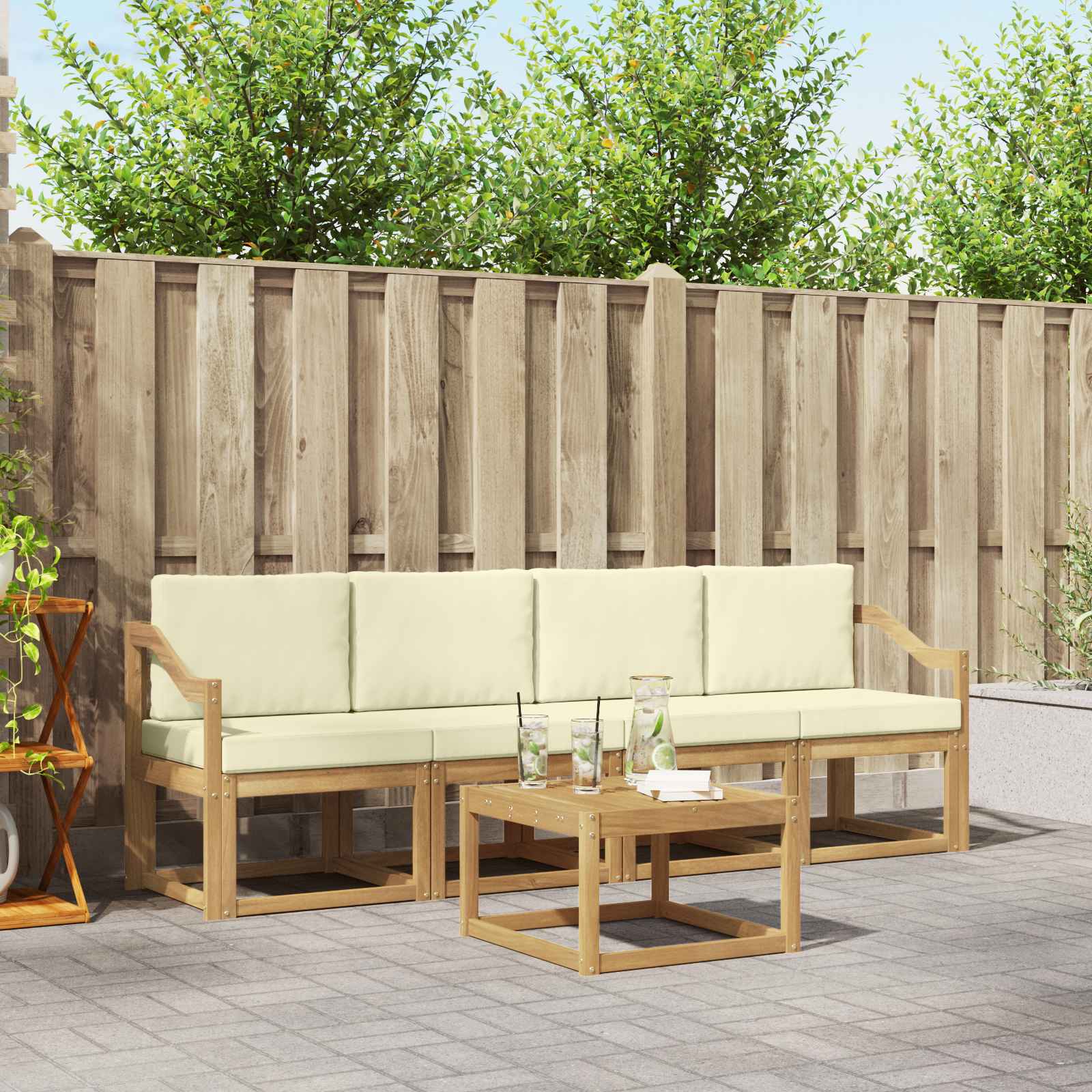 Outdoor-Sofagarnitur mit Kissen 5 pcs Weiß und Creme
