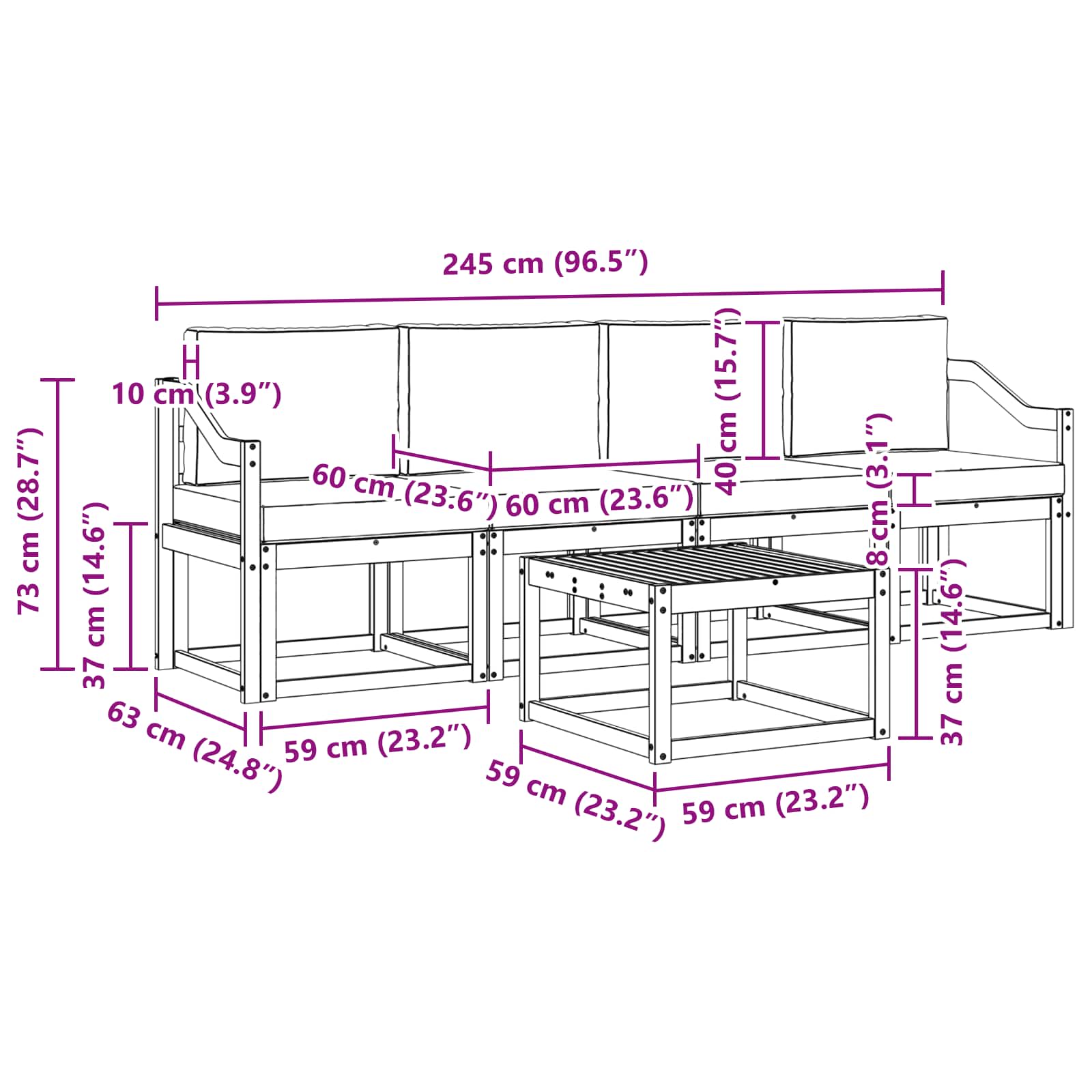 Outdoor-Sofagarnitur mit Kissen 5 pcs Weiß und Creme
