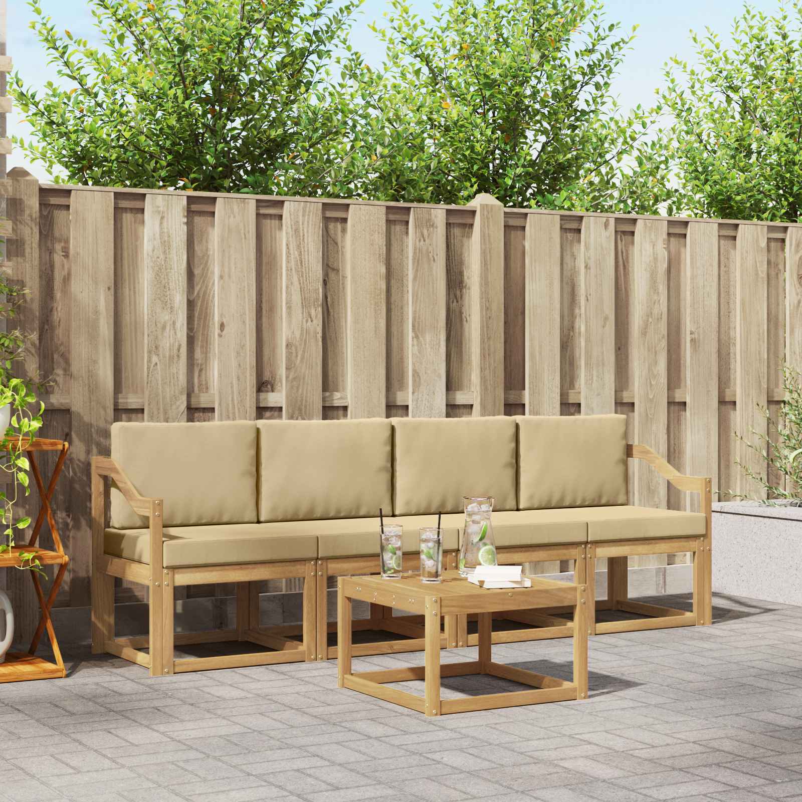 Outdoor-Sofagarnitur mit Kissen 5 pcs Weiß und Beige