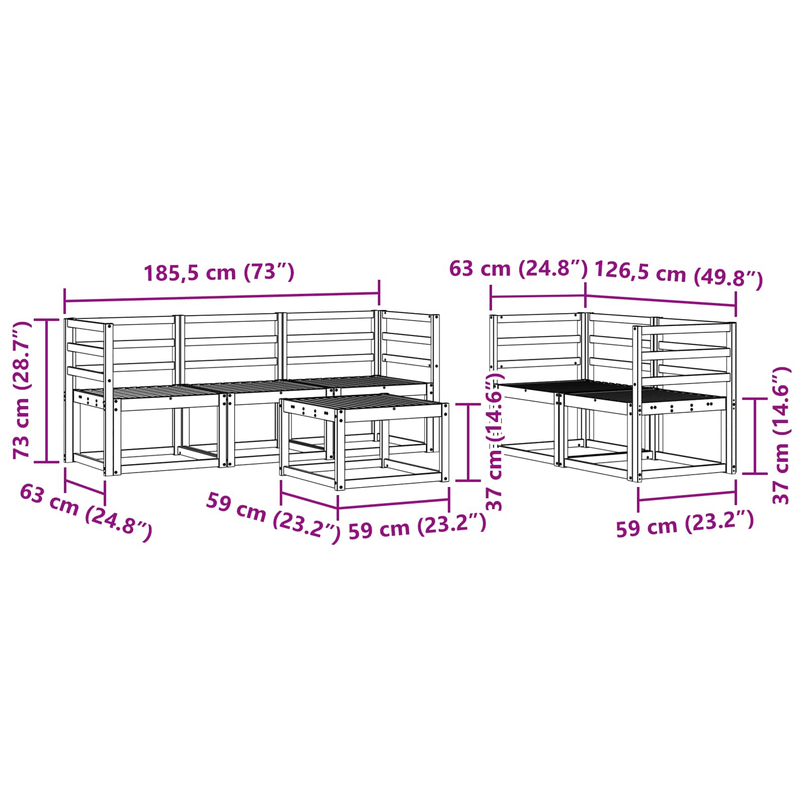 Outdoor-Sofagarnitur 6 pcs Weiß 59 x 59 x 37 cm
