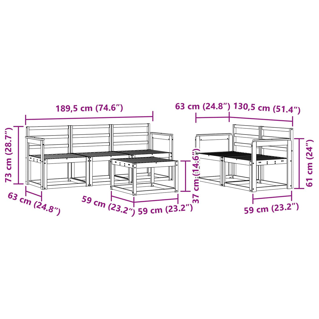 Outdoor-Sofagarnitur 6 pcs Weiß 59 x 59 x 37 cm