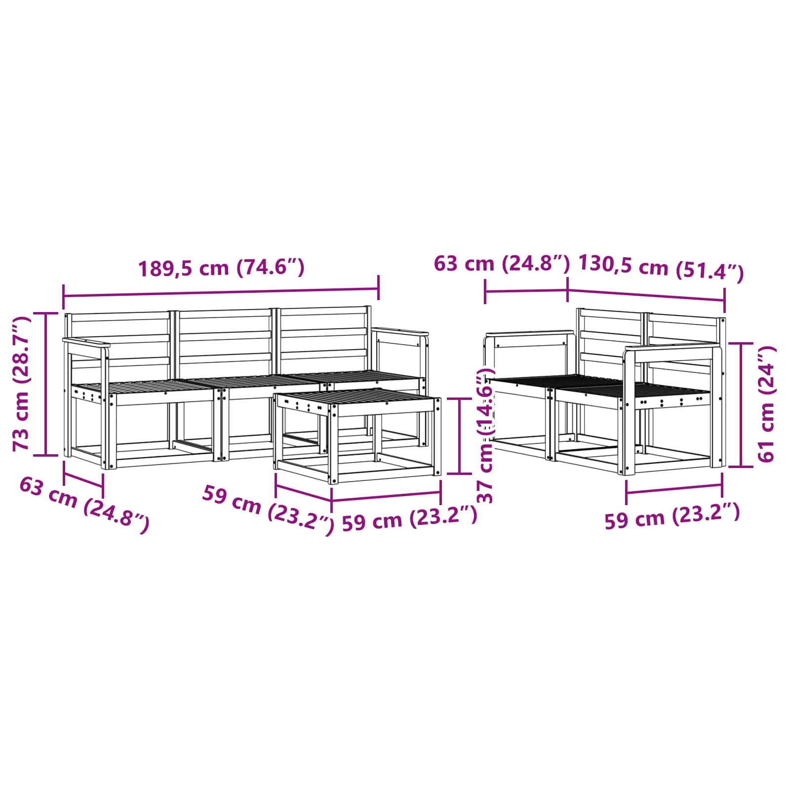 Outdoor-Sofagarnitur 6 pcs Weiß 59 x 59 x 37 cm
