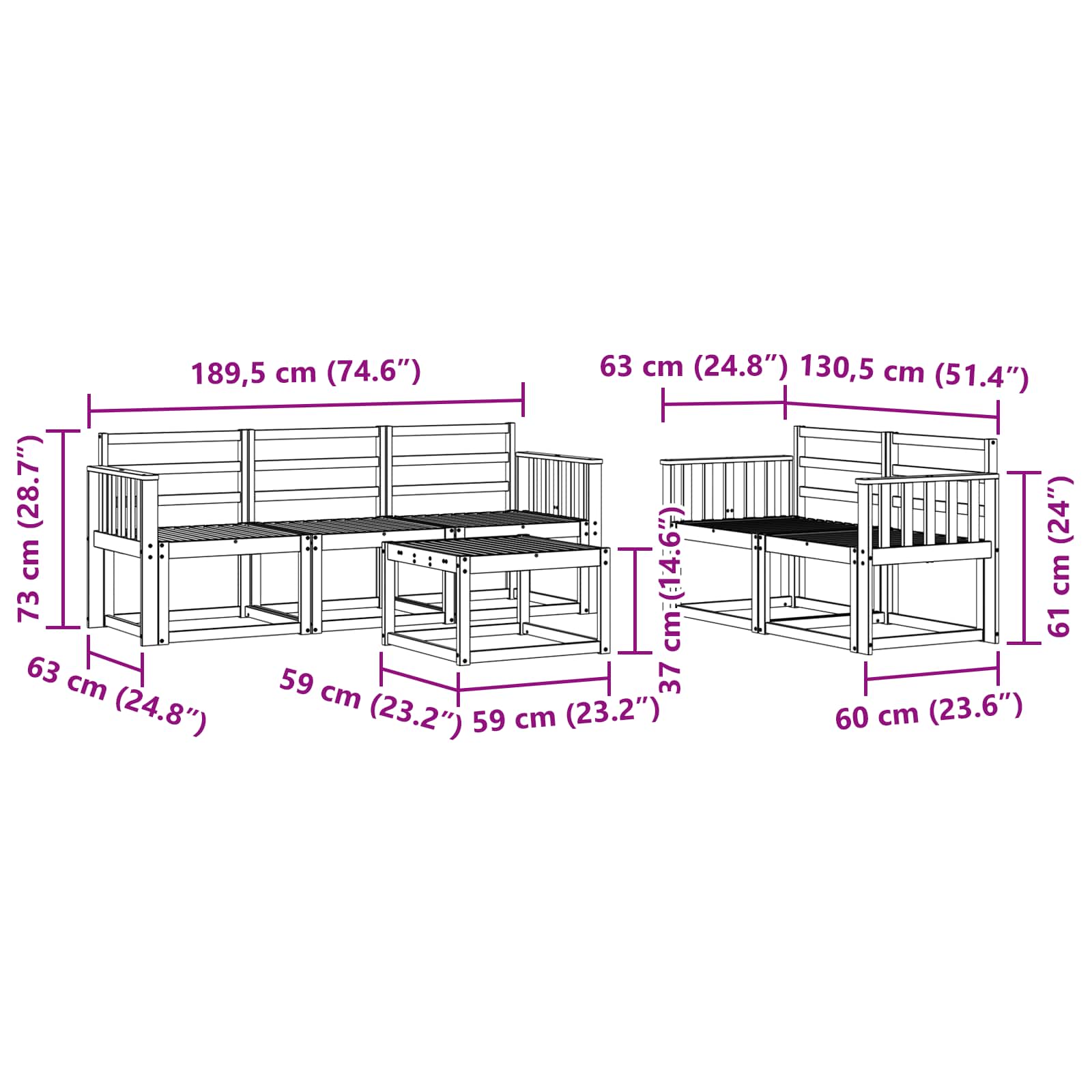 Outdoor-Sofagarnitur 6 pcs Weiß 59 x 59 x 37 cm