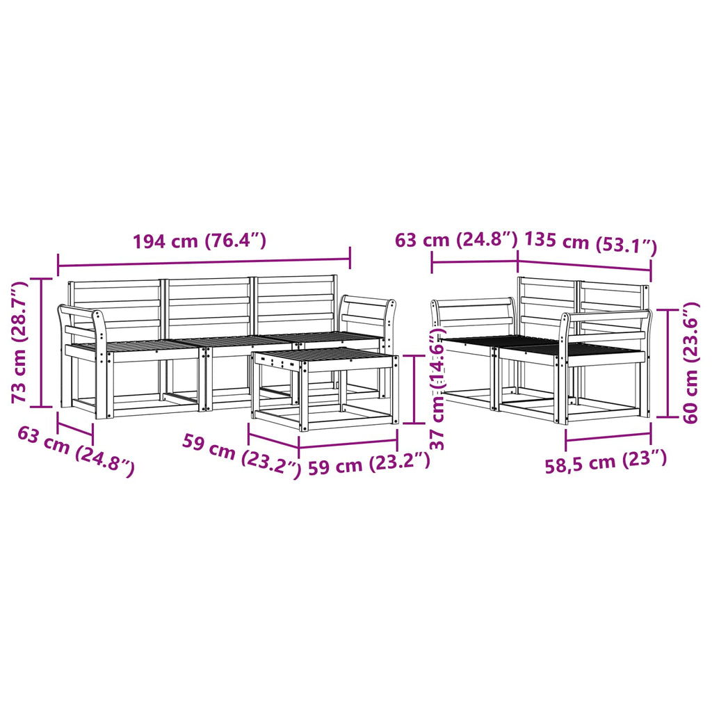 Outdoor-Sofagarnitur 6 pcs Weiß 59 x 59 x 37 cm