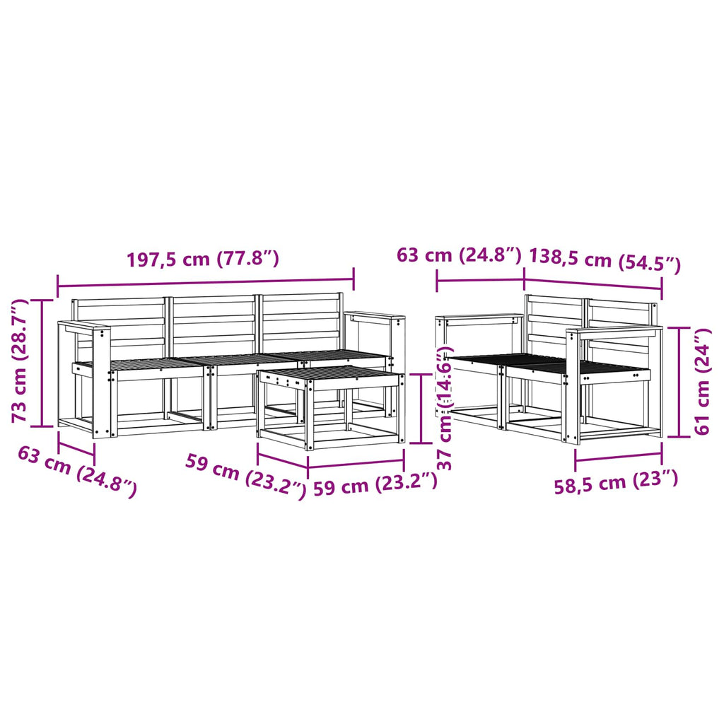 Outdoor-Sofagarnitur 6 pcs Weiß 59 x 59 x 37 cm
