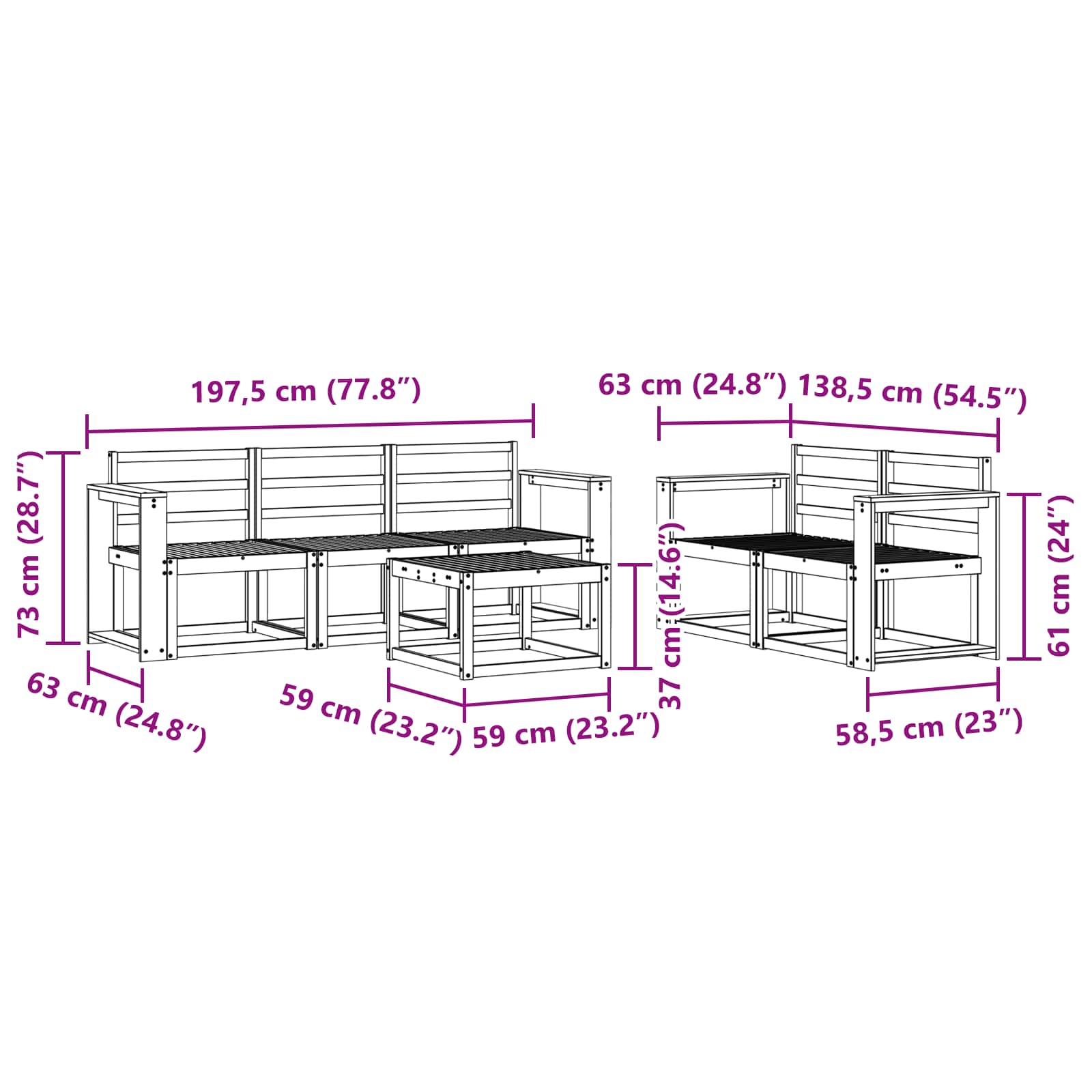 Outdoor-Sofagarnitur 6 pcs Weiß 59 x 59 x 37 cm