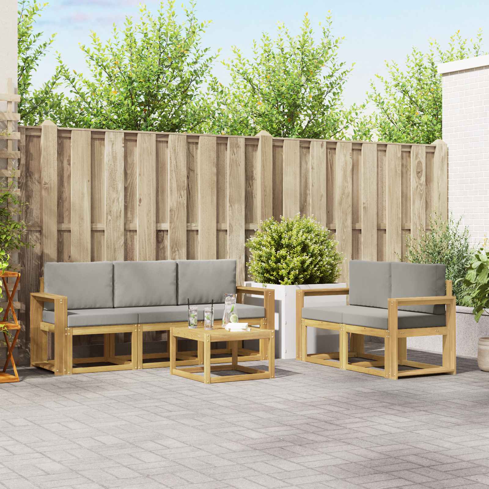 Outdoor-Sofagarnitur 6 pcs Weiß und Hellgrau 59 x 59 x 37 cm