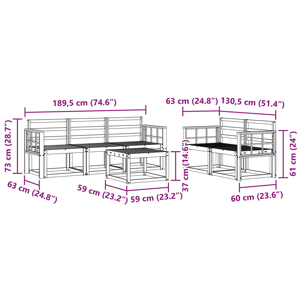 Outdoor-Sofagarnitur 6 pcs Weiß 59 x 59 x 37 cm